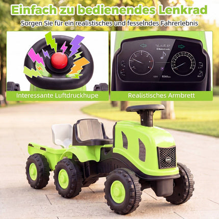 Kleinkind-Schiebeauto mit Anhänger und Lauflernhilfe, Grün