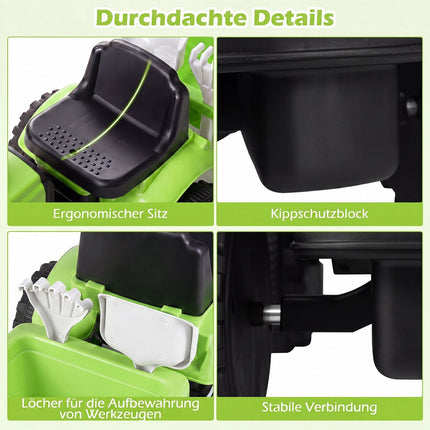 Kleinkind-Schiebeauto mit Anhänger und Lauflernhilfe, Grün