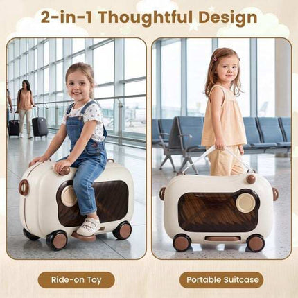 Kinder-Rutschkoffer mit Rädern, braun, 25 kg Tragkraft