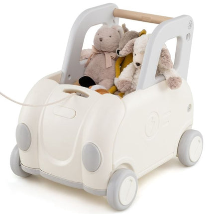Train à pédales pour tout-petits avec corde de traction et rangement, blanc