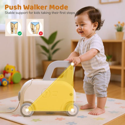 Train à pédales pour tout-petits avec corde de traction et rangement, blanc