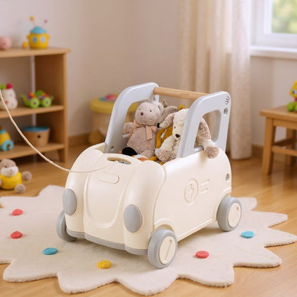 Train à pédales pour tout-petits avec corde de traction et rangement, blanc