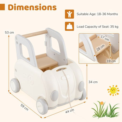 Train à pédales pour tout-petits avec corde de traction et rangement, blanc