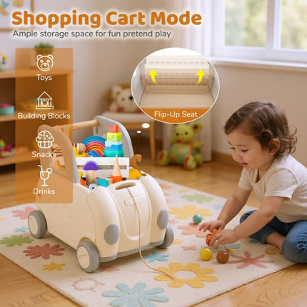 Train à pédales pour tout-petits avec corde de traction et rangement, blanc