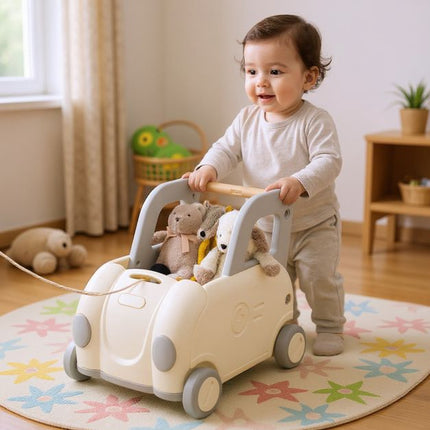 Train à pédales pour tout-petits avec corde de traction et rangement, blanc