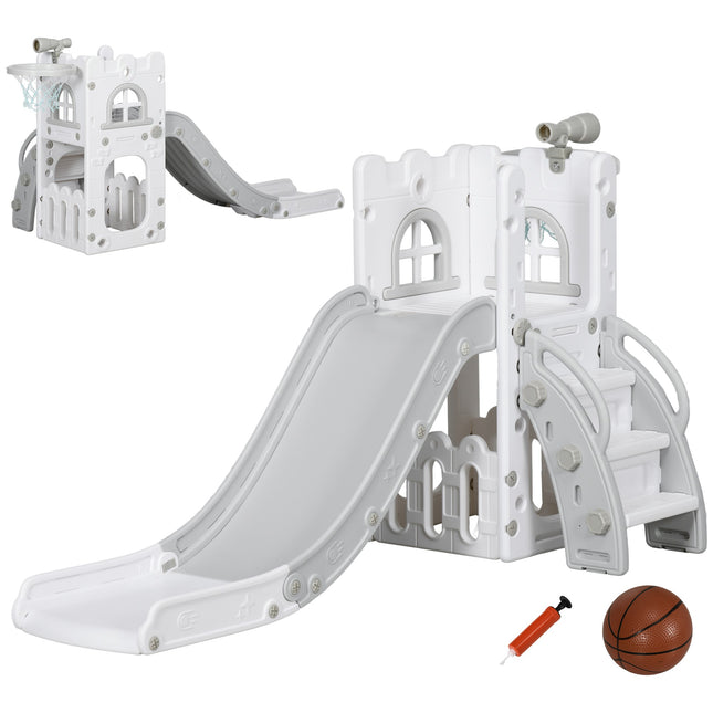Toboggan 5 en 1 pour tout-petits avec panier de basket, gris, 70 x 177 x 92 cm