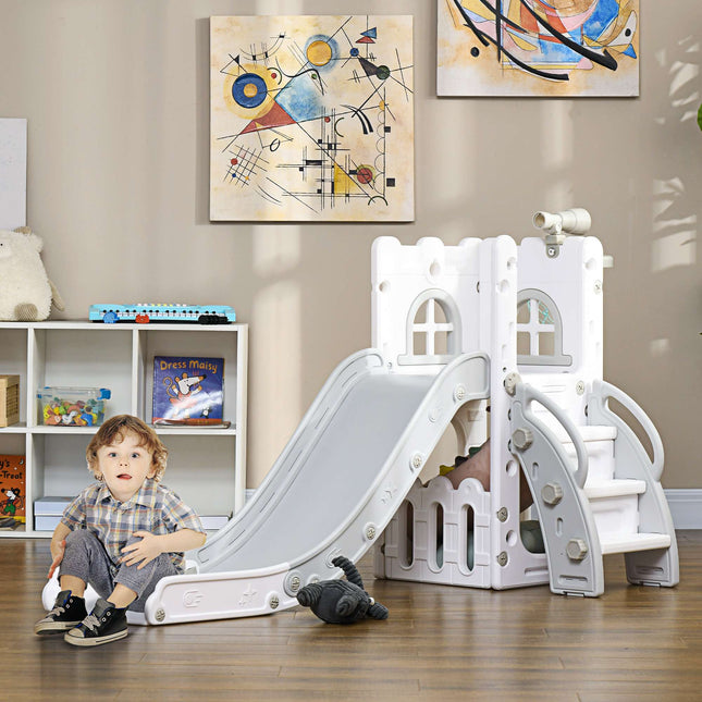Toboggan 5 en 1 pour tout-petits avec panier de basket, gris, 70 x 177 x 92 cm