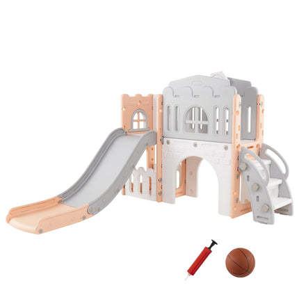 Ensemble de jeu 9 en 1 pour tout-petits avec toboggan et panier de basket, rose/gris