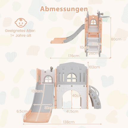 Ensemble de jeu 9 en 1 pour tout-petits avec toboggan et panier de basket, rose/gris