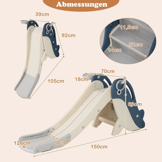 Ensemble de toboggan pour tout-petits avec ballon de basket et jeu d'anneaux pliable