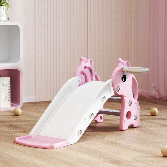 Toboggan pour tout-petits avec panier de basket, motif girafe, rose