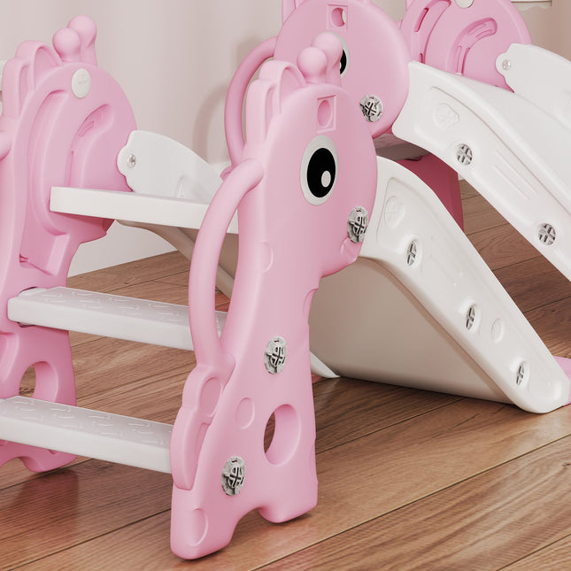 Toboggan pour tout-petits avec panier de basket, motif girafe, rose