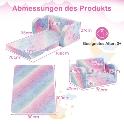 Canapé-lit pour tout-petit avec couverture - Motif arc-en-ciel