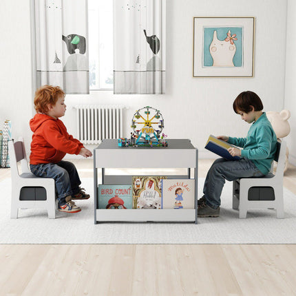 Kleinkindertisch und 2 Stühle, Kreidetafel-Whiteboard-Platte, Stauraum