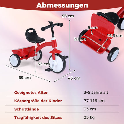 Kleinkinder-Dreirad mit leuchtenden Rädern, verstellbarem Sitz, Aufbewahrungsbox