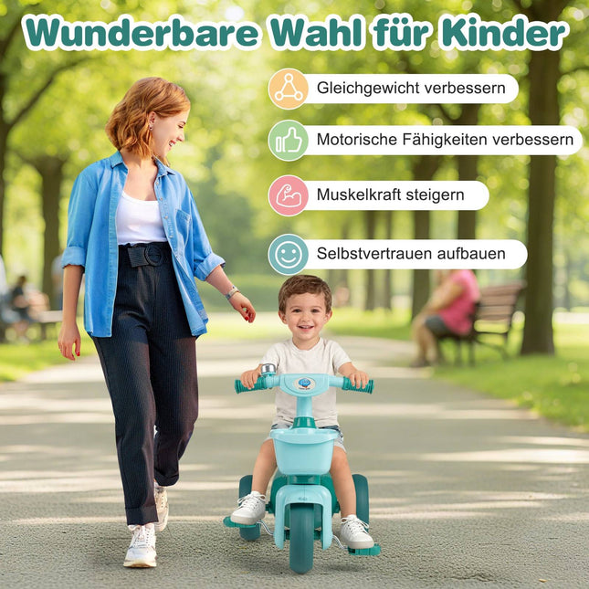 Tricycle pour tout-petits avec direction limitée, sonnette et siège ergonomique