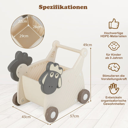 Trotteur pour tout-petits avec rangement de 18 L, motif mouton, 4 roues