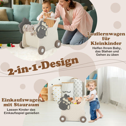 Trotteur pour tout-petits avec rangement de 18 L, motif mouton, 4 roues