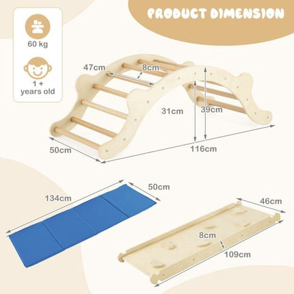 Kleinkind-Holzkletterbogen, 3-in-1-Rampe und Matte