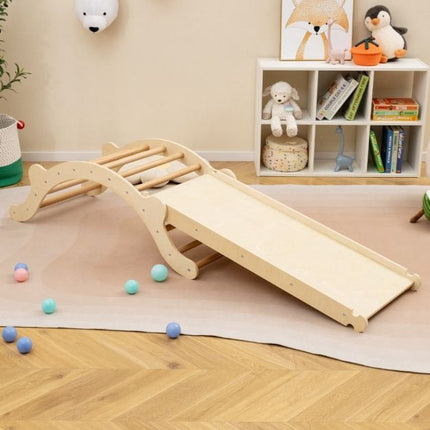 Kleinkind-Holzkletterbogen, 3-in-1-Rampe und Matte