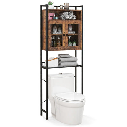 Meuble de toilette avec porte double, étagère de salle de bain, étagère pour machine à laver, 60x24x172 cm, marron