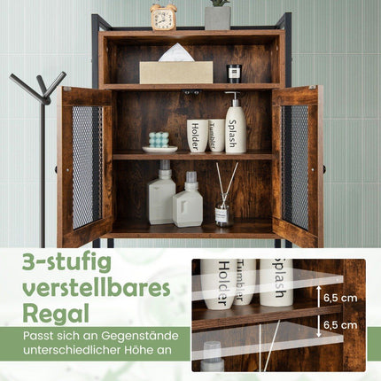 Meuble de toilette avec porte double, étagère de salle de bain, étagère pour machine à laver, 60x24x172 cm, marron