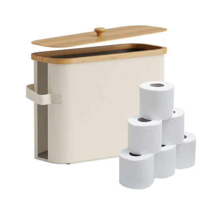 Porte-papier toilette en tissu avec couvercle en bambou, 12 rouleaux