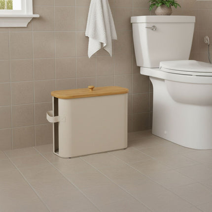 Porte-papier toilette en tissu avec couvercle en bambou, 12 rouleaux