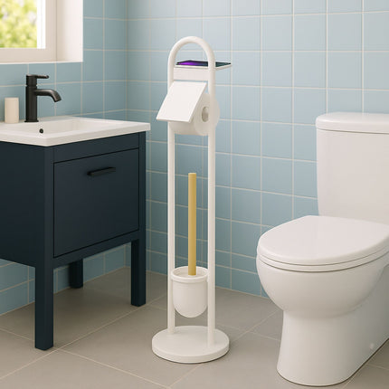 Porte-papier toilette avec étagère - Métal et bambou
