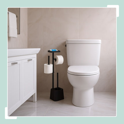 Porte-papier toilette avec étagère et brosse - Métal