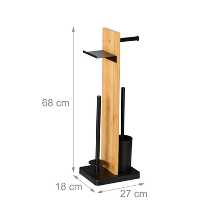 Ensemble porte-rouleau de papier toilette et brosse avec étagère en bambou