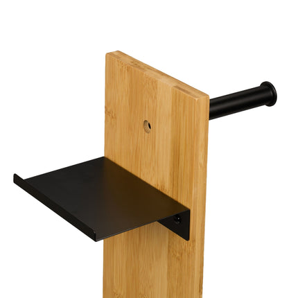 Ensemble porte-rouleau de papier toilette et brosse avec étagère en bambou