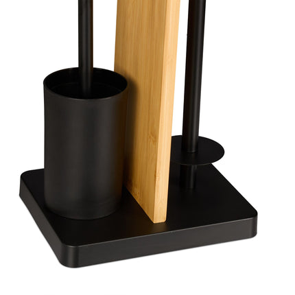 Ensemble porte-rouleau de papier toilette et brosse avec étagère en bambou
