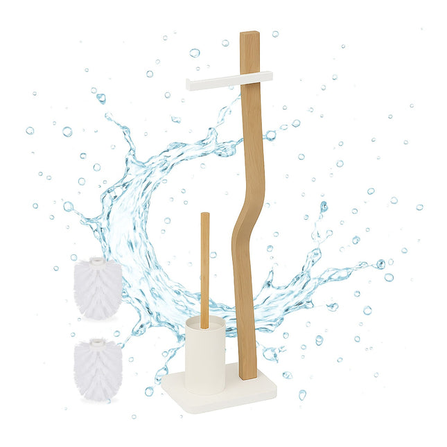 Porte-rouleau de papier toilette et brosse assortis, en bois et métal