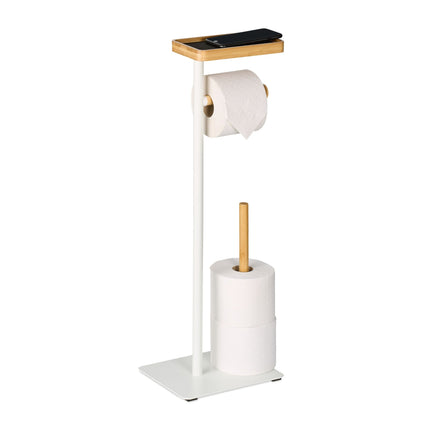 Porte-rouleau de papier toilette avec étagère - Fer et bambou