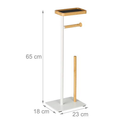 Porte-rouleau de papier toilette avec étagère - Fer et bambou