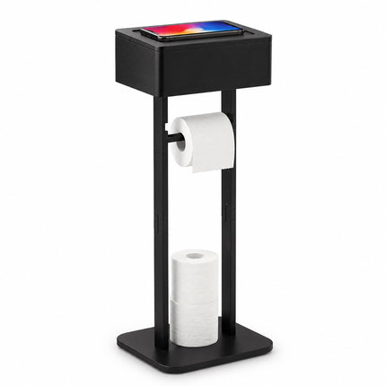 Porte-rouleau de papier toilette avec étagère de rangement – ​​Bambou noir