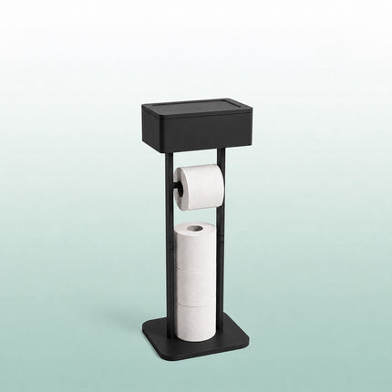 Porte-rouleau de papier toilette avec étagère de rangement – ​​Bambou noir