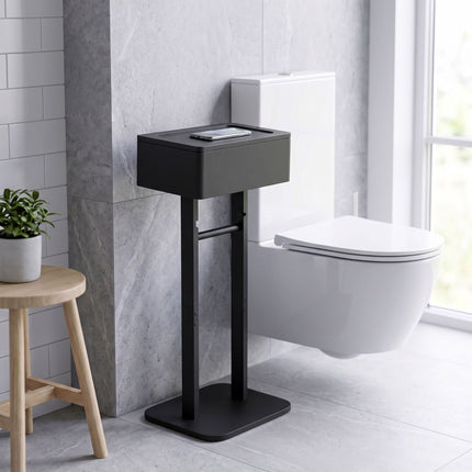 Porte-rouleau de papier toilette avec étagère de rangement – ​​Bambou noir