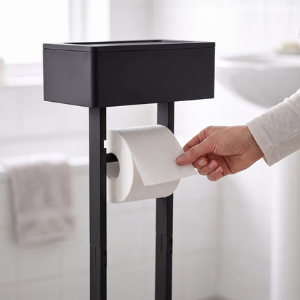 Porte-rouleau de papier toilette avec étagère de rangement – ​​Bambou noir
