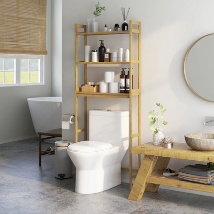 Étagère De Toilette À 3 Niveaux Pour Salle De Bain Avec Étagère De Rangement Anti-Basculement En Bambou Naturel