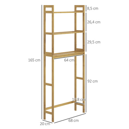 Étagère De Toilette À 3 Niveaux Pour Salle De Bain Avec Étagère De Rangement Anti-Basculement En Bambou Naturel