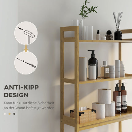 Étagère De Toilette À 3 Niveaux Pour Salle De Bain Avec Étagère De Rangement Anti-Basculement En Bambou Naturel