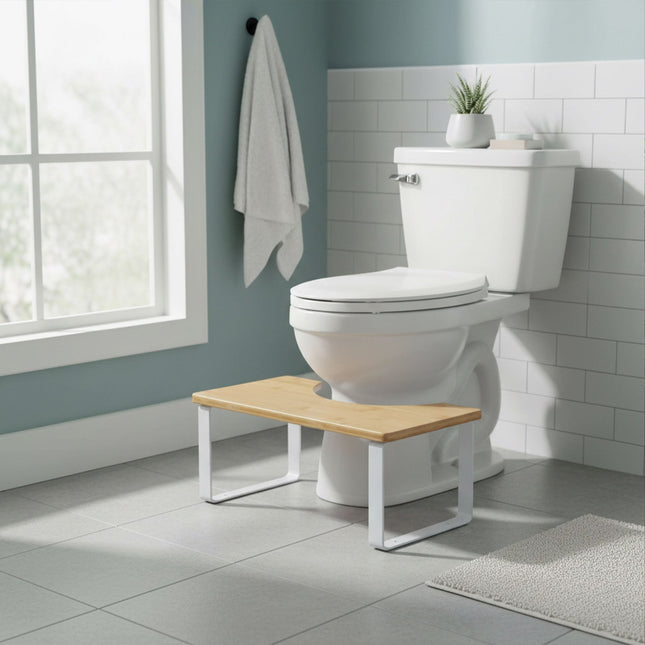 Marchepied de toilette, bambou et métal, antidérapant