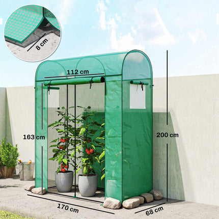 Tomaten-Gewächshaus mit Roll-Up-Tür, Netzfenstern, 170x68x200 cm
