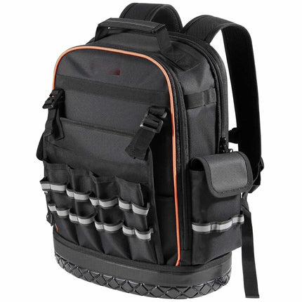Tool Backpack, 64 Pockets, Laptop Compartment, Molded Base