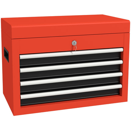 Boîte À Outils Boîte À Outils Compacte Sans Outils, Avec 4 Tiroirs, Serrure, Acier, Rouge, 45X24,5X32,5Cm