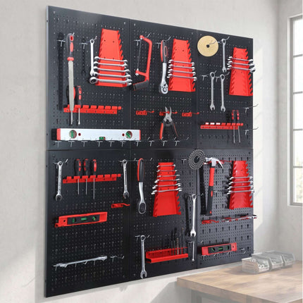 Ensemble de panneaux perforés pour outils et de rangements muraux en acier avec crochets