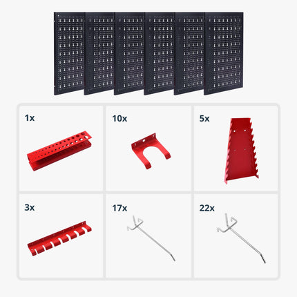 Ensemble de panneaux perforés pour outils et de rangements muraux en acier avec crochets