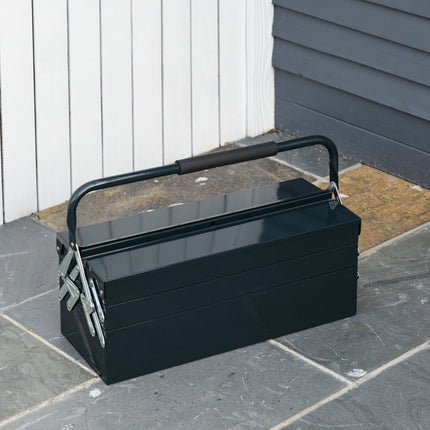 Klappbarer Werkzeugkasten aus Stahl, 5 Fächer, dunkelgrün, 57x21x41 cm